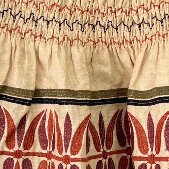 NEW Zara Boho Linen-Blend Embroidered Smocked Ruffle Mini Skort Skirt, Size XS - Picture 15 of 16